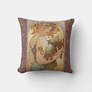 Coussin Alphonse Mucha Fruit Art Nouveau Vintage Jeune Fil