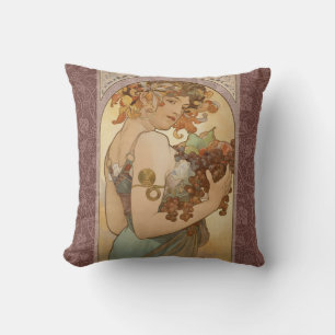 Coussin Alphonse Mucha Fruit Art Nouveau Vintage Jeune Fil