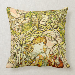 Coussin Alphonse Mucha - Madame With Daisy