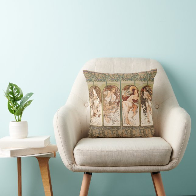 Coussin Alphonse Mucha Quatre Saisons Panneau Art nouveau  (Chaise)