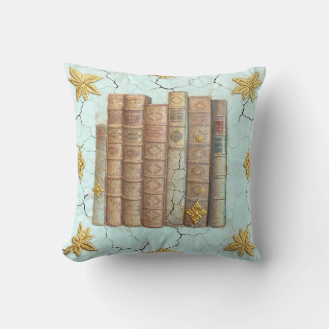 Coussin Alte Bücher - goldene Blätter - mint |  (Recto)