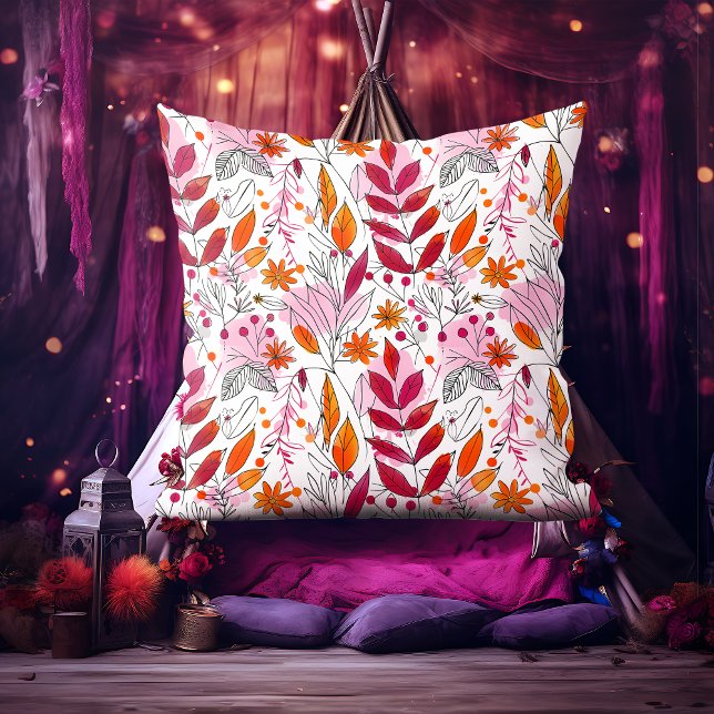 Coussin Alyssa Mae Foliage rose et orange (Créateur téléchargé)