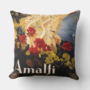 Coussin Amalfi Italie Poster de voyage Graphique d'art
