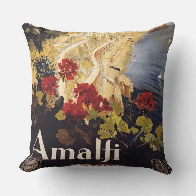 Coussin Amalfi Italie Poster de voyage Graphique d'art (Recto)
