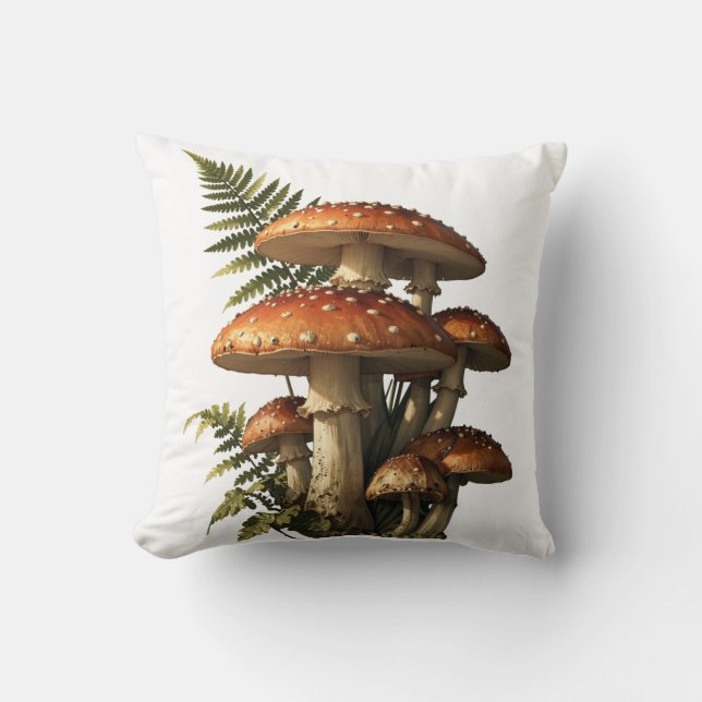 Coussin Amanites rouges avec fougère botanique (Recto)