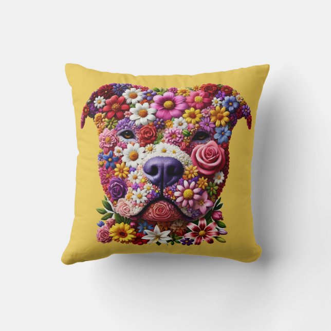 Coussin Amant de chien à face de fleur de Pitbull (Verso)