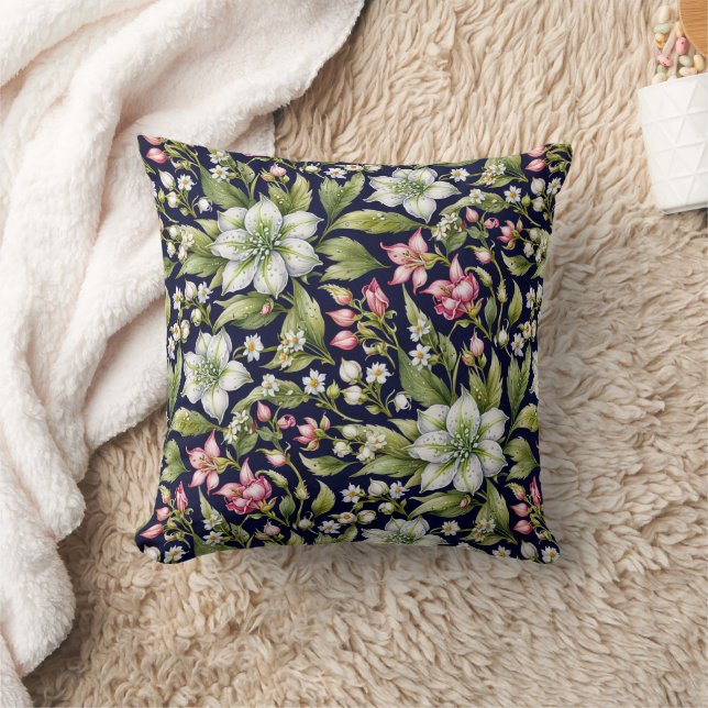 Coussin Amaryllis blanc et roses sur la marine (Couverture)