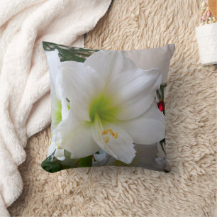 Coussin Amaryllis blanc et sapin de Noël