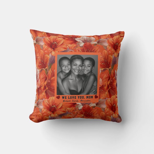 Coussin Amaryllis Mère Fière Maman Élégante Vintage (Recto)