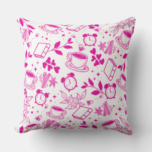 Coussin amateur de café moderne vintage moderne rose motif