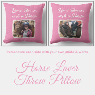 Coussin Amateur de cheval photo rose blanc