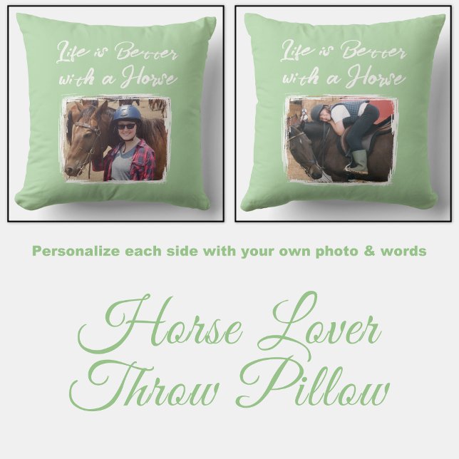 Coussin Amateur de cheval photo rose vert (Créateur téléchargé)
