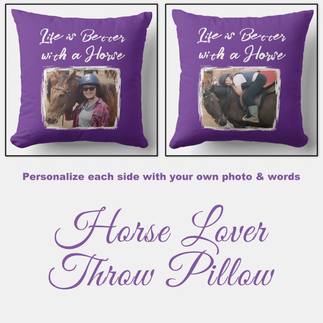 Coussin Amateur de cheval photo violet blanc (Créateur téléchargé)
