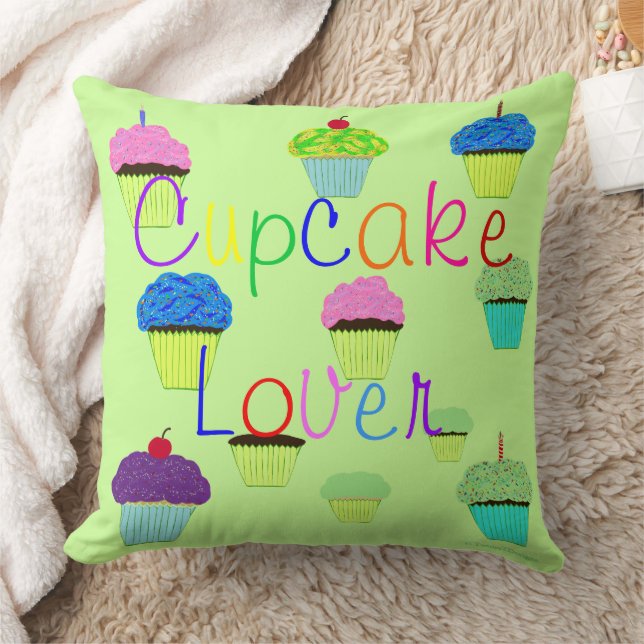 Coussin Amateur de Cupcake Vert Violet PERSONALISER Nom (Couverture)