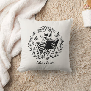 Coussin Amateur de livres drôle squelette de lecture perso