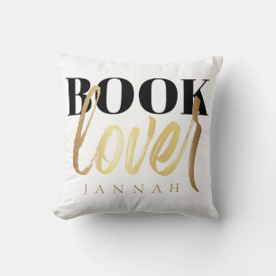 Coussin Amateur de livres Nom de Nerd de Livre Script Or N