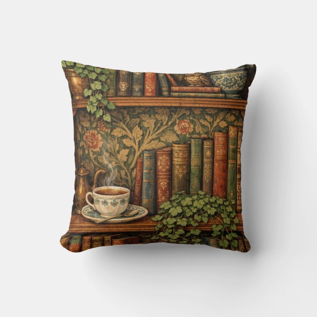Coussin Amateur de livres rétro art (Recto)