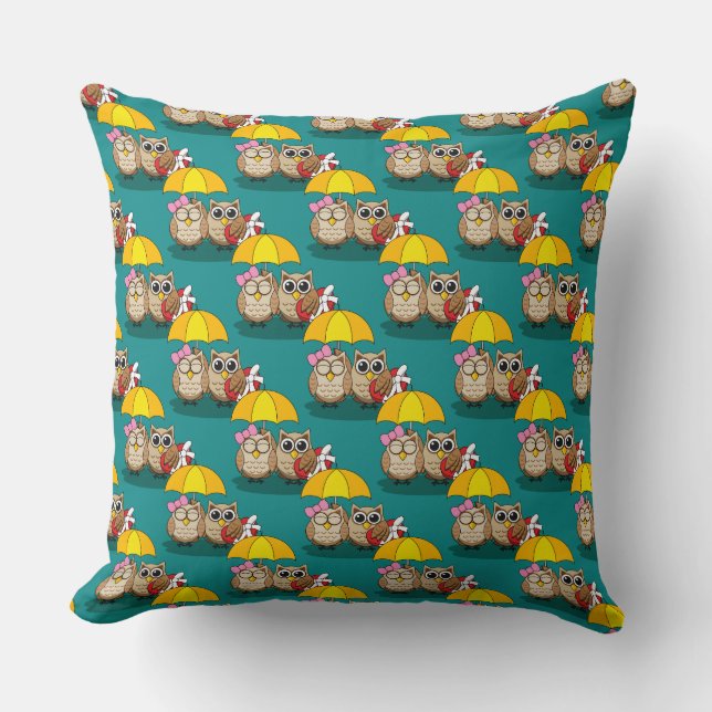 Coussin Amateurs de chouette avec parapluie et boîte de ch (Recto)