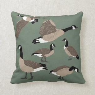 Coussin Amateurs d'oiseaux Canada Oies Illustration Sage G