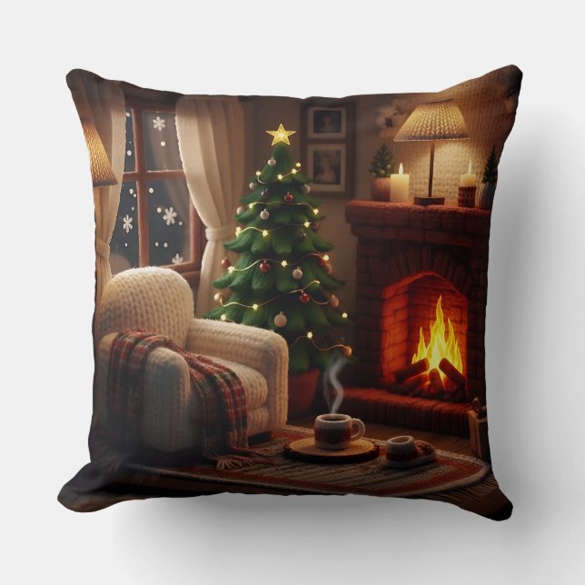 Coussin Ambiance de Noël cosy, dans un style tricoté (Recto)