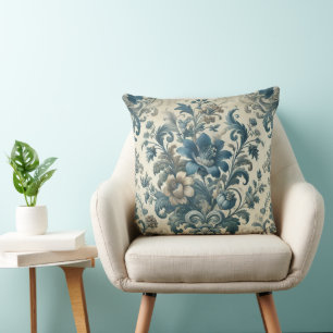 Coussin Ambiance florale classique bleu vintage élégant