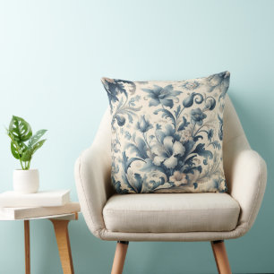 Coussin Ambiance florale classique bleu vintage élégant 3