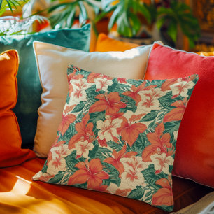 Coussin Ambiance hawaïenne esthétique fleurs tropicales mo