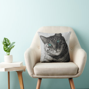 Coussin Âme de saphir - Regard silencieux Art déco félin