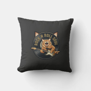 Coussin Âme Rock N Roll Chat Guitariste Vintage