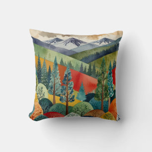 Coussin Aménagement paysager de la montagne aquarelle   Vi