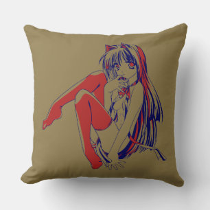 Coussin Américain Manga Neko Catgirl Kawaii Anime