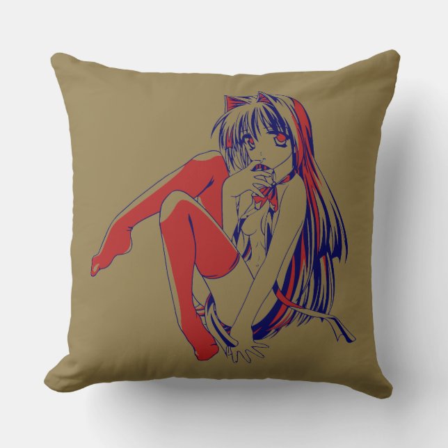 Coussin Américain Manga Neko Catgirl Kawaii Anime (Recto)