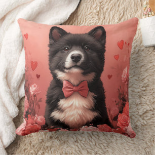 Coussin American Akita avec Rose - Saint Valentin