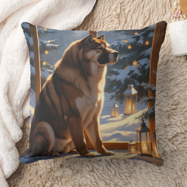 Coussin American Akita With Christmas Lights Holiday (Couverture)