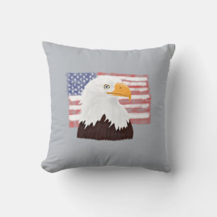 Coussin American Bald Eagle and Flag - transparent sur gri