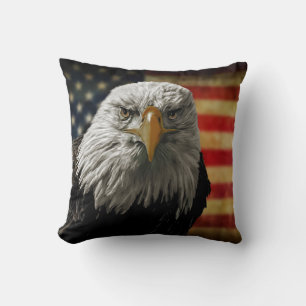 Coussin American Bald Eagle on Grunge Flag