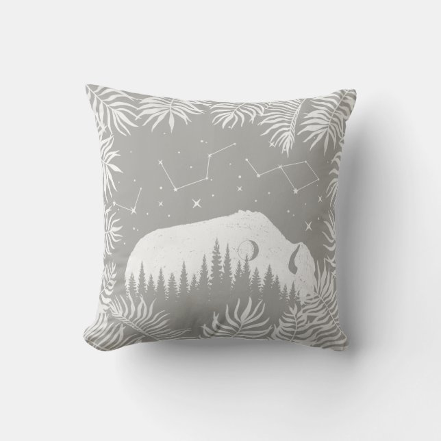 Coussin American Bison Grey White Stars Galaxy Tropical (Recto)