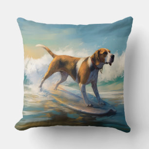 Coussin American Engligh Foxhound Beach Surfing Paining