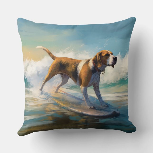 Coussin American Engligh Foxhound Beach Surfing Paining (Verso)