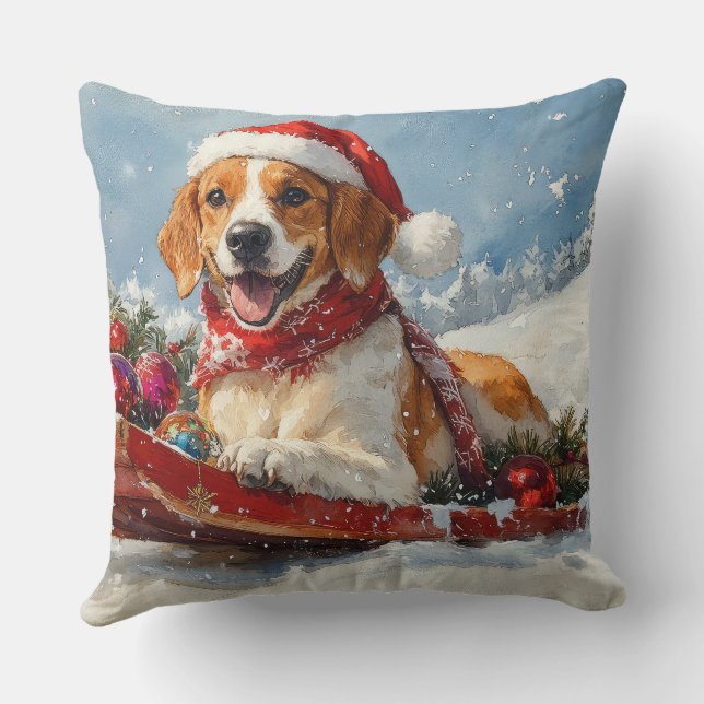 Coussin American English Foxhound dans Sledge Christmas (Verso)
