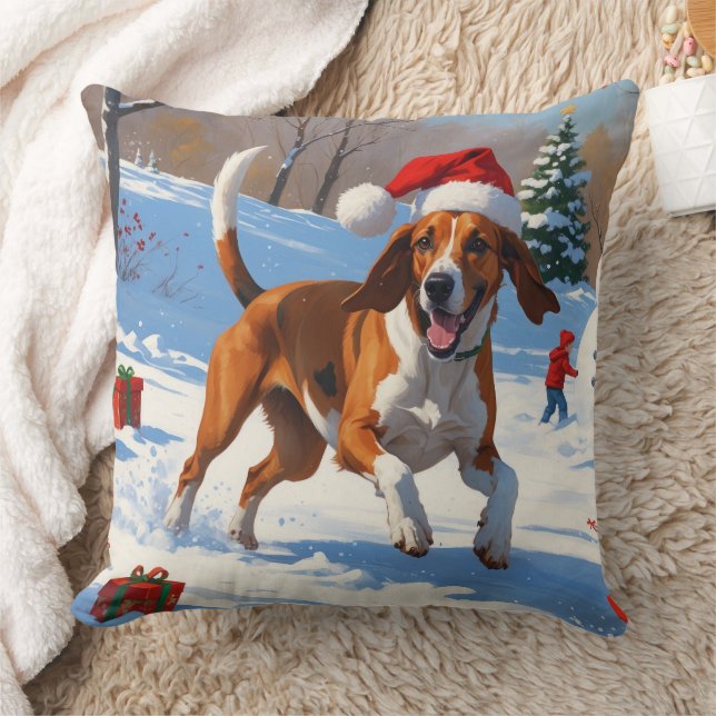Coussin American English Foxhound Noël Festive Neige (Couverture)