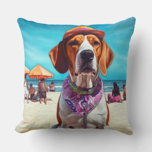 Coussin American English Foxhound on Beach, cadeau d'été