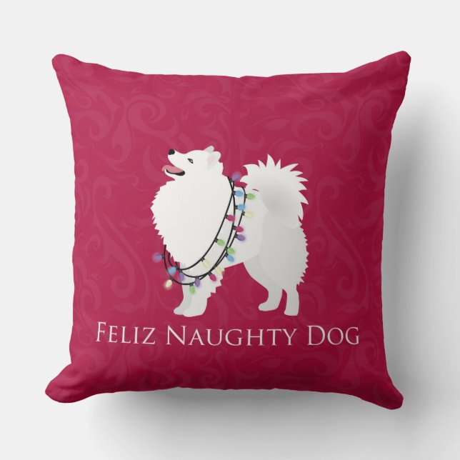Coussin American Eskimo Chien Feliz Naughty Chien Noël (Recto)