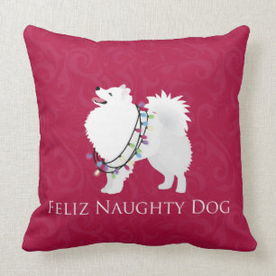 Coussin American Eskimo Chien Feliz Naughty Chien Noël
