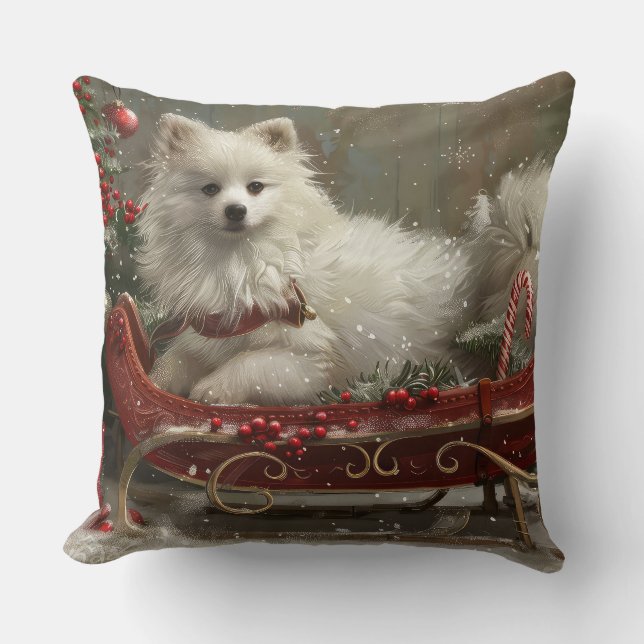 Coussin American Eskimo Chien Festif de Noël (Recto)