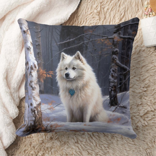 Coussin American Eskimo Laissez tomber la neige de Noël  (Couverture)