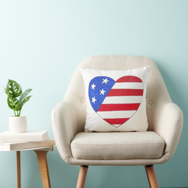 Coussin American Flag Heart USA Patriotic Stars Stripes (Chaise)