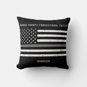 Coussin American Flag Mince Grey Line Distressed Name