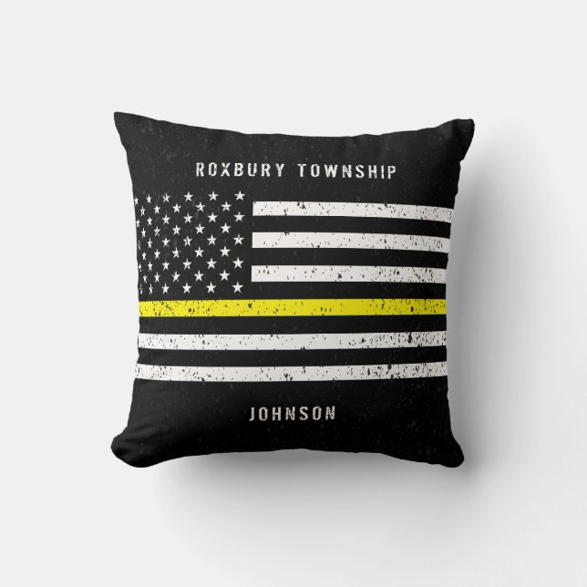 Coussin American Flag Mince Yellow Line Distressed Name (Recto)