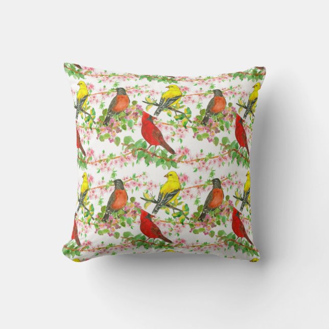 Coussin American Robin Cardinal Goldfinch Birds (Recto)